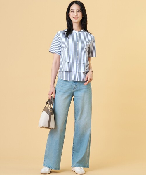 J.PRESS Ladies（J.プレス レディス）の「【一枚で着映え】ストライプジャージー バンドカラー シャツブラウス（Tシャツ/カットソー・レディース・ネイビー系1/ブラウン系1/ブラック系1・SMALL）」の17枚目の写真