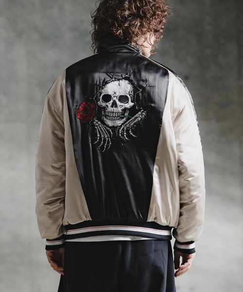 GLIMCLAP（グリムクラップ）の「mj11697-Reversible Souvenir Bomber Jacket リバーシブルスーベニアジャケット(211-011-gla-cg)（スカジャン・メンズ・ホワイト×ブラック/ブラック×ブラック・L/M/S）」の5枚目の写真