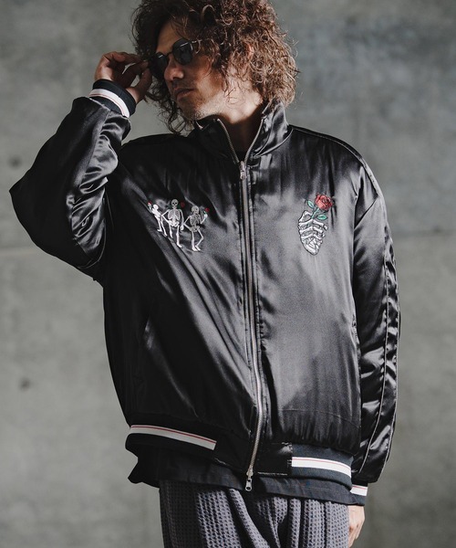 GLIMCLAP（グリムクラップ）の「mj11697-Reversible Souvenir Bomber Jacket リバーシブルスーベニアジャケット(211-011-gla-cg)（スカジャン・メンズ・ホワイト×ブラック/ブラック×ブラック・L/M/S）」の14枚目の写真