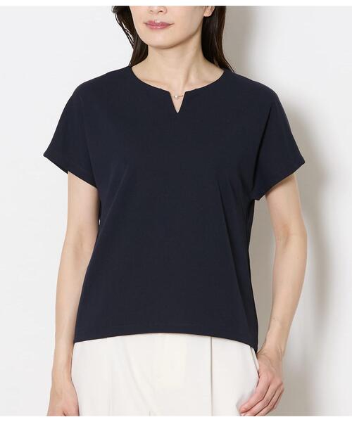 NEWYORKER（ニューヨーカー）の「キーネックパールビジュープルオーバー レディース セットアップ対応 イージーケア（Tシャツ/カットソー・レディース・ブラック/ネイビー・MEDIUM/LARGE）」の8枚目の写真