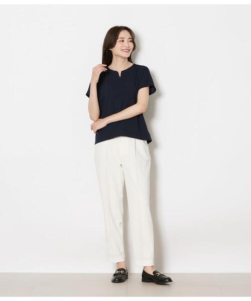 NEWYORKER（ニューヨーカー）の「キーネックパールビジュープルオーバー レディース セットアップ対応 イージーケア（Tシャツ/カットソー・レディース・ブラック/ネイビー・MEDIUM/LARGE）」の9枚目の写真