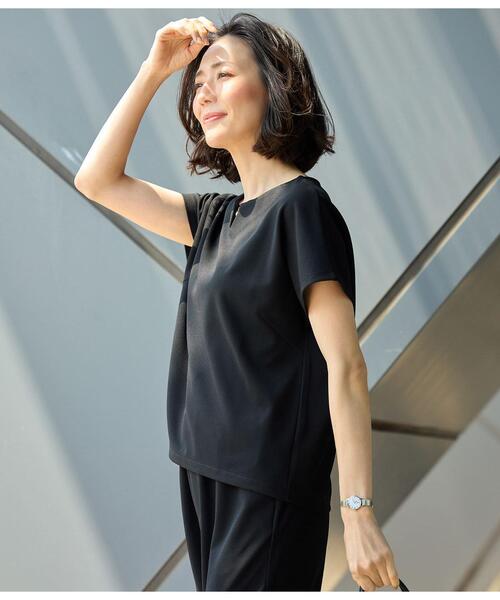 NEWYORKER（ニューヨーカー）の「キーネックパールビジュープルオーバー レディース セットアップ対応 イージーケア（Tシャツ/カットソー・レディース・ブラック/ネイビー・MEDIUM/LARGE）」の12枚目の写真