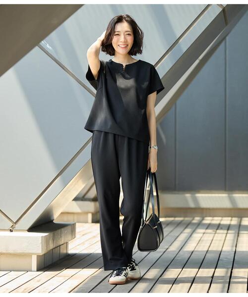 NEWYORKER（ニューヨーカー）の「キーネックパールビジュープルオーバー レディース セットアップ対応 イージーケア（Tシャツ/カットソー・レディース・ブラック/ネイビー・MEDIUM/LARGE）」の13枚目の写真