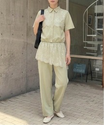 【セットアップ】レースレイヤード シャツ&ワイドパンツ