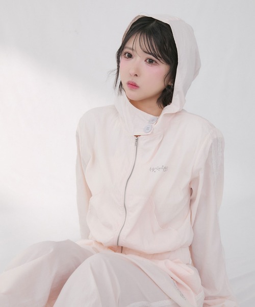 rumnel:（ルムネル）の「【セットアップ可能】レースラインUVカットパーカー / Lace Line UV Protection Hoodie（パーカー・レディース・ピンク/ブラック・FREE）」の7枚目の写真