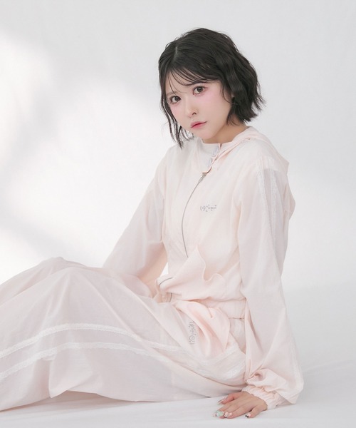 rumnel:（ルムネル）の「【セットアップ可能】レースラインUVカットパーカー / Lace Line UV Protection Hoodie（パーカー・レディース・ピンク/ブラック・FREE）」の10枚目の写真