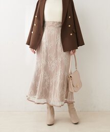 natural couture | 長さ変えられるサテンパイピングレーススカート(スカート)