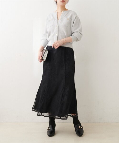 natural couture(ナチュラルクチュール)の「長さ変えられるサテンパイピングレーススカート(スカート・レディース・ブラウン/ブルー/ライトベージュ/ブラック・FREE)」の7枚目の写真