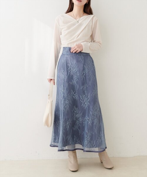 natural couture(ナチュラルクチュール)の「長さ変えられるサテンパイピングレーススカート(スカート・レディース・ブラウン/ブルー/ライトベージュ/ブラック・FREE)」の20枚目の写真