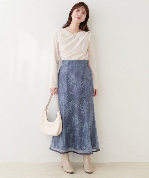 natural couture(ナチュラルクチュール)の「長さ変えられるサテンパイピングレーススカート(スカート・レディース・ブラウン/ブルー/ライトベージュ/ブラック・FREE)」の21枚目の写真