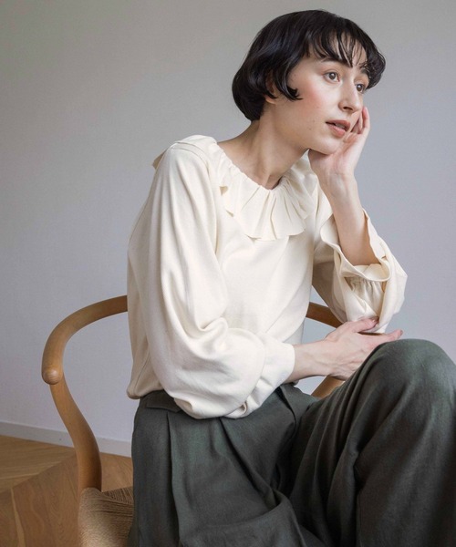 studio CLIP（スタディオクリップ）の「《natural by clip》ソフトテレコフリルカラープルオーバー（Tシャツ/カットソー・レディース・アイボリー・FREE）」の9枚目の写真