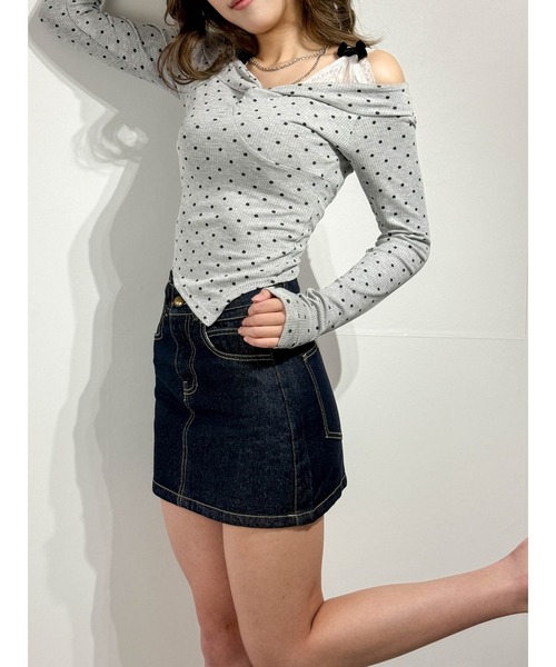 owen(オーウェン)の「ドットデザイン リブニットトップス オフショルネック フィットシルエット(Tシャツ/カットソー・レディース・グレー・S/M/L)」の22枚目の写真