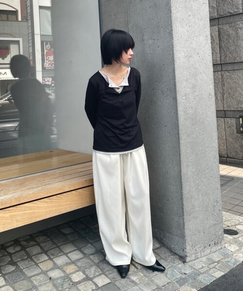 goocy(グーシー)の「配色ヘンリーネックトップス(Tシャツ/カットソー・レディース・チャコールグレー/ブラック/グレー/ブラウン・FREE)」の8枚目の写真