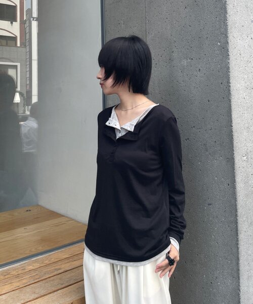 goocy(グーシー)の「配色ヘンリーネックトップス(Tシャツ/カットソー・レディース・チャコールグレー/ブラック/グレー/ブラウン・FREE)」の11枚目の写真