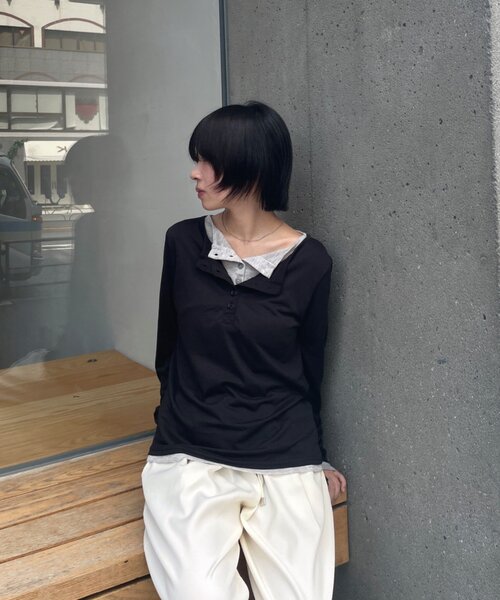 goocy(グーシー)の「配色ヘンリーネックトップス(Tシャツ/カットソー・レディース・チャコールグレー/ブラック/グレー/ブラウン・FREE)」の17枚目の写真