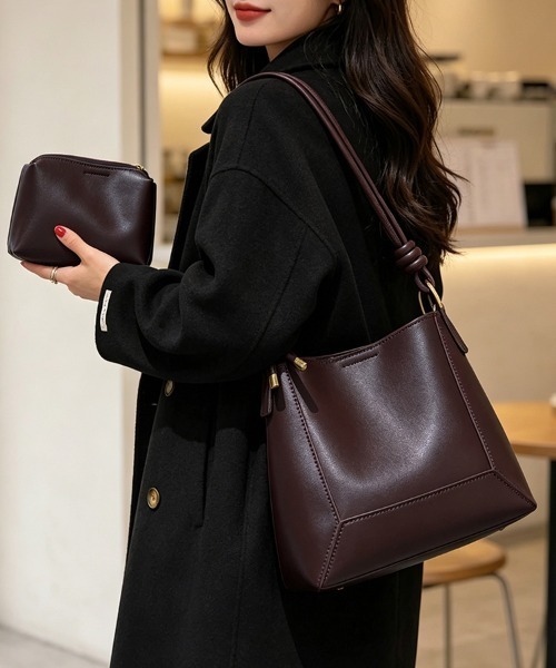 ONEP STAR（ワンピスター）の「ミニバッグ付き2WAYバケツショルダーバッグ（ショルダーバッグ・レディース・ブラック/ブラウン/ダークブラウン・FREE）」の3枚目の写真