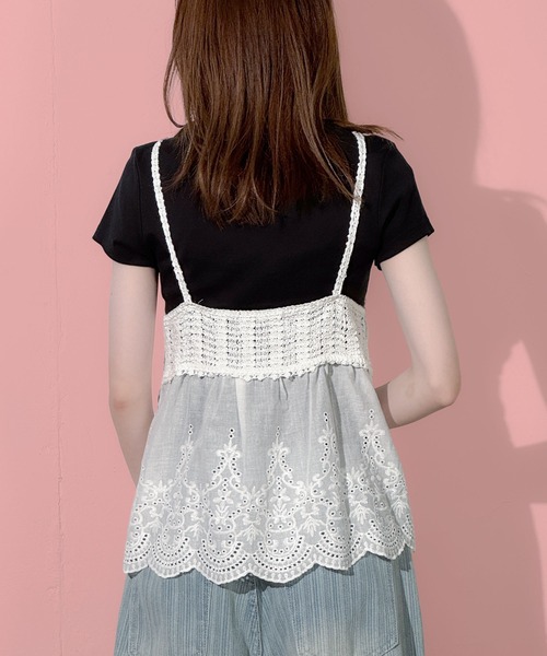 MAISON SELECT(メゾンセレクト)の「7E6 タッセルコード ニット切替レースキャミソールビスチェ(キャミソール・レディース・ホワイト/ベージュ・FREE)」の9枚目の写真