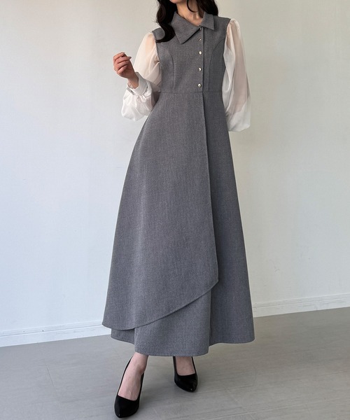 junoah(ジュノア)の「アシメデザインワンピース(裏地なし)(ワンピース・レディース・グレー/ブラウン/ブラック・SMALL/MEDIUM/LARGE)」の4枚目の写真