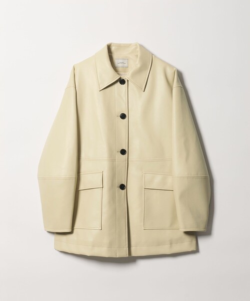 green label relaxing(グリーンレーベルリラクシング)の「【WEB限定】<at ease>レザーライク ブルゾン(その他アウター・レディース・ブラック/クリーム・38/36)」の2枚目の写真