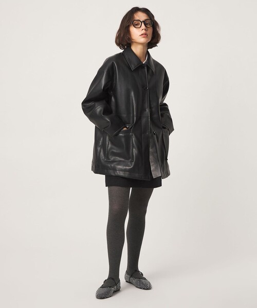 green label relaxing(グリーンレーベルリラクシング)の「【WEB限定】<at ease>レザーライク ブルゾン(その他アウター・レディース・ブラック/クリーム・38/36)」の6枚目の写真