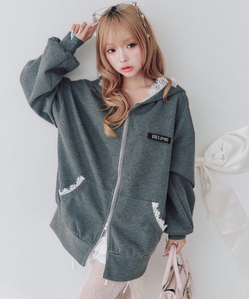 OLIVE des OLIVE(オリーブデオリーブ)の「ダンボールZIPパーカー(パーカー・レディース・トップグレー/ピンク/サックスブルー/チャコールグレー・FREE)」の5枚目の写真