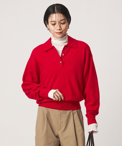 LACOSTE(ラコステ)の「【別注】<LACOSTE>ポロニット(ニット/セーター・レディース・レッド/ダークブラウン/ネイビー・FREE)」の3枚目の写真