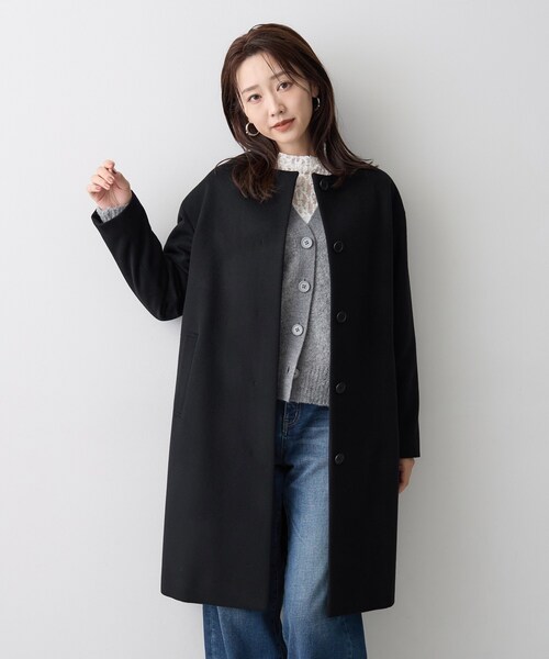 UNTITLED(アンタイトル)の「【名品】ウールカシミヤノーカラーコート(ノーカラーコート・レディース・キャメル/グレー/ブラック/ライトベージュ・02/03/01)」の1枚目の写真