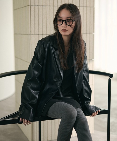LAULEN(ローレン)の「faux leather tailored jacket /フェイクレザーテーラードジャケット(テーラードジャケット・レディース・ブラック・FREE)」の2枚目の写真