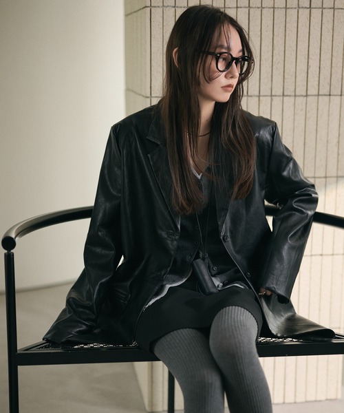 LAULEN(ローレン)の「faux leather tailored jacket /フェイクレザーテーラードジャケット(テーラードジャケット・レディース・ブラック・FREE)」の3枚目の写真