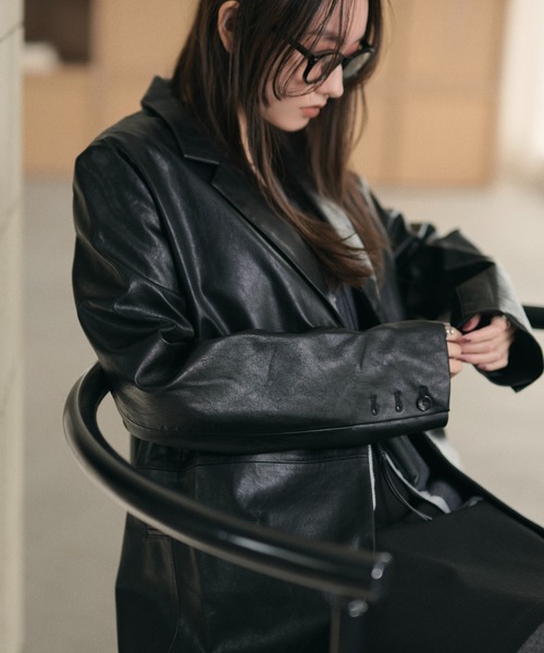 LAULEN(ローレン)の「faux leather tailored jacket /フェイクレザーテーラードジャケット(テーラードジャケット・レディース・ブラック・FREE)」の6枚目の写真