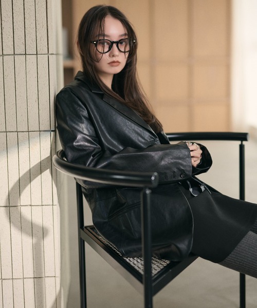 LAULEN(ローレン)の「faux leather tailored jacket /フェイクレザーテーラードジャケット(テーラードジャケット・レディース・ブラック・FREE)」の7枚目の写真
