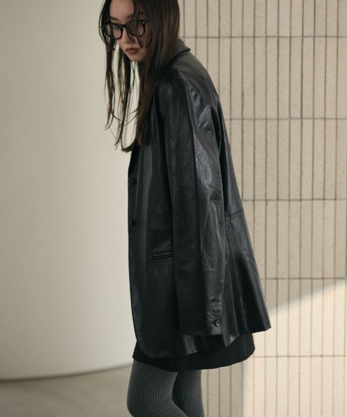 LAULEN(ローレン)の「faux leather tailored jacket /フェイクレザーテーラードジャケット(テーラードジャケット・レディース・ブラック・FREE)」の9枚目の写真