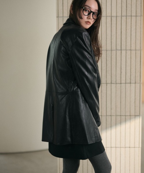 LAULEN(ローレン)の「faux leather tailored jacket /フェイクレザーテーラードジャケット(テーラードジャケット・レディース・ブラック・FREE)」の11枚目の写真