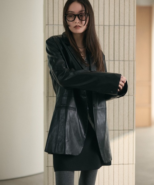 LAULEN(ローレン)の「faux leather tailored jacket /フェイクレザーテーラードジャケット(テーラードジャケット・レディース・ブラック・FREE)」の12枚目の写真