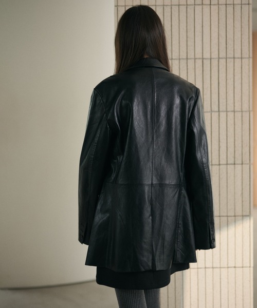 LAULEN(ローレン)の「faux leather tailored jacket /フェイクレザーテーラードジャケット(テーラードジャケット・レディース・ブラック・FREE)」の10枚目の写真