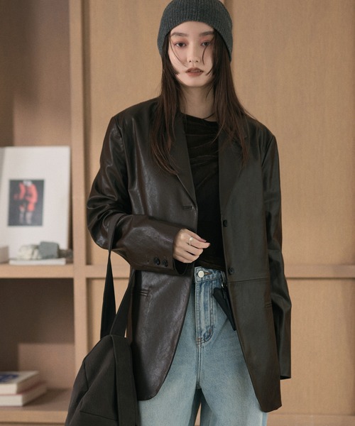 LAULEN(ローレン)の「faux leather tailored jacket /フェイクレザーテーラードジャケット(テーラードジャケット・レディース・ブラック・FREE)」の19枚目の写真
