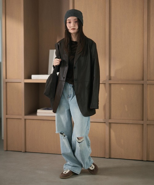 LAULEN(ローレン)の「faux leather tailored jacket /フェイクレザーテーラードジャケット(テーラードジャケット・レディース・ブラック・FREE)」の21枚目の写真