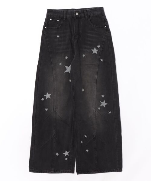 MAISON DE THERESE(メゾン ド テレーズ)の「星柄プリント ワイドカーブデニムパンツ レトロ ゆるシルエット バナナパンツ(デニムパンツ・レディース・ブルー/ブラック・M)」の17枚目の写真
