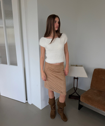 SUEDE PUNCHED MIDI SKIRT (BEIGE)
