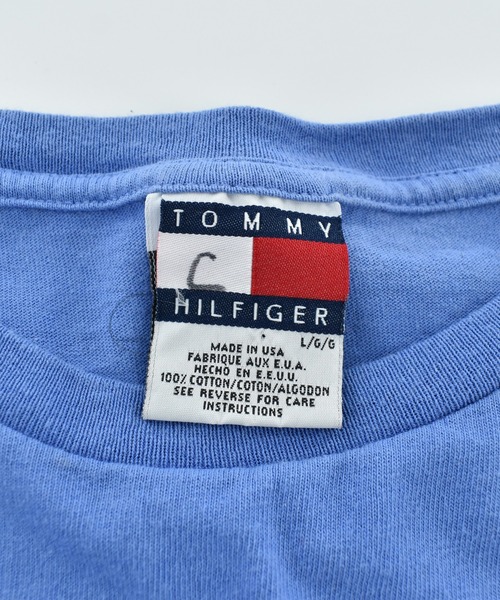TOMMY HILFIGER(トミーヒルフィガー)の「【USED】90's TOMMY HILFIGER ワンポイントロゴ ポケット付き Tシャツ USA製(Tシャツ/カットソー・メンズ・ブルー・LARGE)」の4枚目の写真