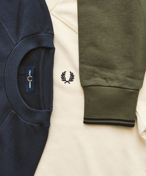 417 EDIFICE（フォーワンセブンエディフィス）の「FRED PERRY / フレッドペリー TIPPED CREWNECK SWEATSHIRT（スウェット・メンズ・ネイビー/カーキ/アイボリー・MEDIUM/LARGE）」の5枚目の写真