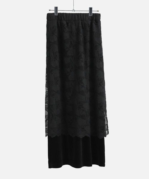 Fashion Letter(ファッションレター)の「花柄レース×ベロア フェイクレイヤード ナロースカート(スカート・レディース・ブラウン/ブラック/キナリ・M)」の11枚目の写真