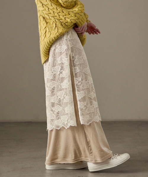 Fashion Letter(ファッションレター)の「花柄レース×ベロア フェイクレイヤード ナロースカート(スカート・レディース・ブラウン/ブラック/キナリ・M)」の22枚目の写真