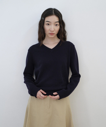 カシミヤ スーパーファインウール Vネックニット ネイビー