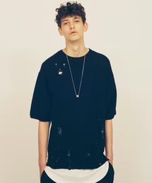 MONKEY TIME | ＜monkey time＞ クラッシュ クルーネック ハーフスリーブ ニット(ニット/セーター)