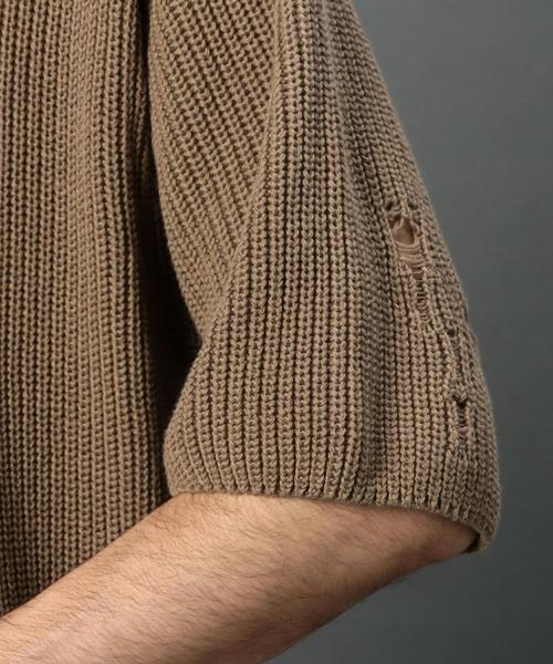 MONKEY TIME(モンキータイム)の「<monkey time> クラッシュ クルーネック ハーフスリーブ ニット◆(ニット/セーター・メンズ・ブラック/ベージュ・X-LARGE/LARGE/MEDIUM/SMALL)」の3枚目の写真