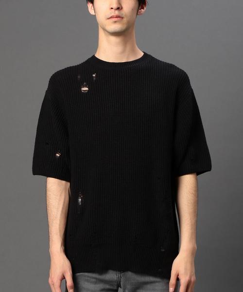 MONKEY TIME(モンキータイム)の「<monkey time> クラッシュ クルーネック ハーフスリーブ ニット◆(ニット/セーター・メンズ・ブラック/ベージュ・X-LARGE/LARGE/MEDIUM/SMALL)」の6枚目の写真