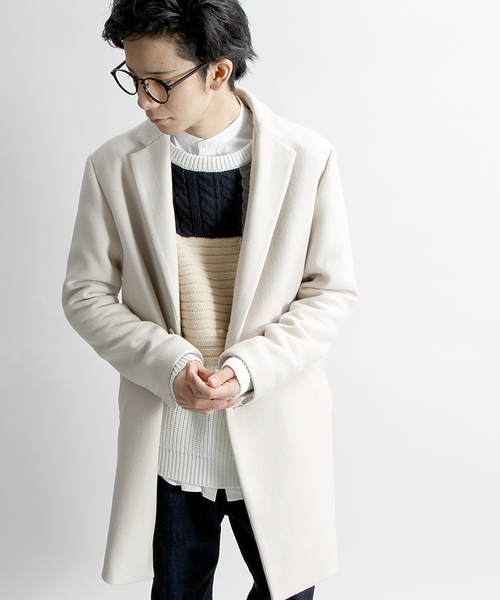 WEGO（ウィゴー）の「WEGO/メルトンチェスターコート（チェスターコート・メンズ・ブルー/グレー/ネイビー/キャメル/オフホワイト/ブラック/カーキ・MEDIUM/LARGE/SMALL）」の2枚目の写真