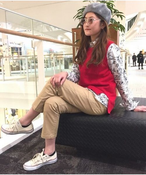 AVIREX（アヴィレックス）の「avirex/ アヴィレックス/ L-SLEEVELES CREWNECK KNIT/ スリーブレス クルーネック ニット ニットベスト（ニット/セーター・レディース・オフホワイト/オリーブ/レッド・FREE）」の12枚目の写真