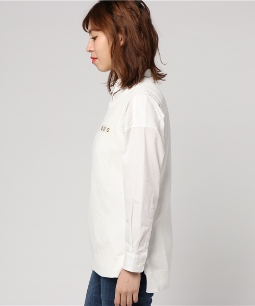 AVIREX（アヴィレックス）の「avirex/ アヴィレックス/ L-SLEEVELES CREWNECK KNIT/ スリーブレス クルーネック ニット ニットベスト（ニット/セーター・レディース・オフホワイト/オリーブ/レッド・FREE）」の5枚目の写真